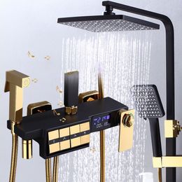 Chrome Piano Digital Shower Set Quality Brass Waterfall Bathroom Shower Faucet Head Newly Thermostatic Bath Shower Mixer System