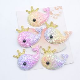 10Pcs 50*40mm Padded Glitter Leather Kawaii Whale Applique for DIY Clothes Hat Headwear Hair Clips Bow Decor Patches Accessories