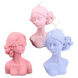 3D Candle Silicone Mould Handmade Blindfolded Closed Eye Girl Statue Craft Plaster Resin Candles Making Kit Diy Soap Production