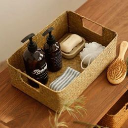 LuanQI Wicker Rattan Storage Boxes Rectangular Storage Basket Rectangle Cosmetic Gadgets Toys Basket Container Home Organization