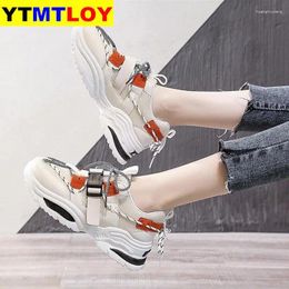 Fitness Shoes 2024 Women Chunky Sneakers Fashion Design Cross Strap Thick Bottom Vulcanised Shoe Casual Breathable 36-42