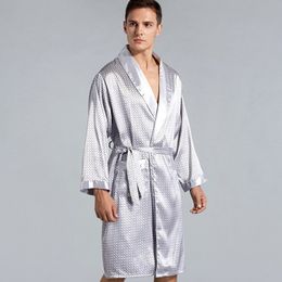 Summer Satin Bathrobe Sleepwear Lrage Size 3Xl-5Xl Printed Nightwear Men Kimono Robe Gown with Belt Lapel Lounge Wear Nightgown