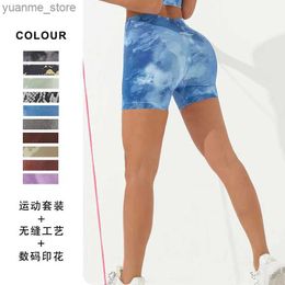 Yoga Outfits Sexy Seamless Digital Print Yoga Shorts for Women Fashionable High Waist Shorts Breathable and Soft Fitness Shorts Y240410