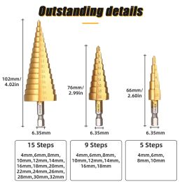 Oauee Drill Bit 3-12/4-12/4-20mm Titanium Plated High Speed Steel Straight Slot Coated Wood Hole Knife Taper Drill Power Tool