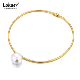 Choker Trendy Stainless Steel Big Simulated Pearl Chokers Necklace For Women 18K Gold Plated Anti Allergic Neck Jewelry N24027