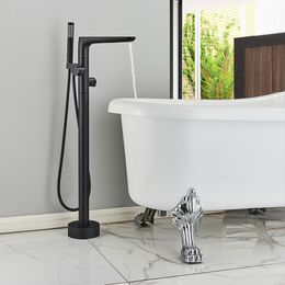 Matte Black Bathtub Shower Faucets Floor Standing Faucet Hot Cold Water Shower Mixer Tap Bathroom Freestanding Mixer Faucet