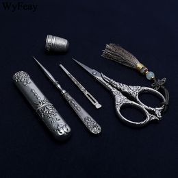 1 Set Retro Tailor's Scissors Vintage Scissors Needle Storage Tube Awl Needle Thimble Embroidery Sewing Supplies Fabric Scissors