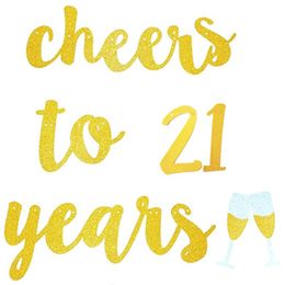 Cheers to 30 40 50 60 70 Years and Champagne Glasses Gold Glitter Banner for 21th 30th 40th 50th 60th 70th Birthday Party