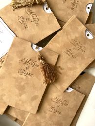 Flannel style pocket envelope tassels hand-made wedding invitations