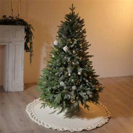 48"/122CM Hollow Hemp Lace Christmas Tree Skirt Red White Classic Jacquard Xmas Tree Ornament Navidad Christmas Tree Decorations