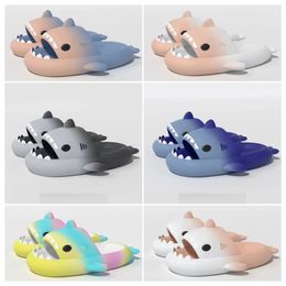 2024 Top Designer Quality shoes sandal Summer Shark Slippers Shark Slides white Thick Soled Shoes Kids flat sandals Gradient Flip Flops