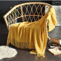 Blankets Knitted Throw Blanket Nordic Style Cozy Home Sofa Decorate Cover Yellow Plaid Bedspread 130x230cm