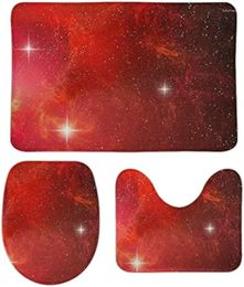 Bath Mats Vintage Abstract Red Space Galaxy Stars Bathroom Rug Sets 3 Piece Non Slip Absorbent Soft For Tub Shower