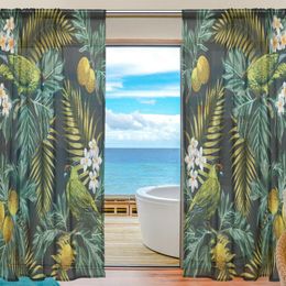 Tropical Leaf with Bird Pattern Sheer Curtains Polyester Fabric Tulle Voile Curtain For Bedroom Window Blind Screening Curtain