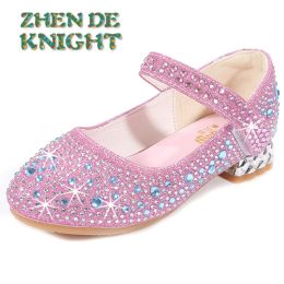 Sneakers Princess Kids Leather Shoes Girls Casual Glitter Children High Heel Girls Shoes Nonslip Rhinestone Children's Princess Shoes