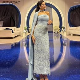 Party Dresses SHIN BRIDAL Mermaid Off The Shoulder Evening For Women Feather Sparkly Prom Ankle-Length Sexy Wedding