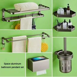 Toilet Paper Holders Space Aluminum Bathroom Hardware Set Bath Towel Rack Toilet Paper Holder Towel Hook Toilet Shelves Triangle Shelf Accessories 240410