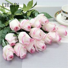 15pcs/Lot Artificial Flower Real Touch Moisturising Rose Home Decoration Fake Flowral Wedding Bride Bouquet Valentines Day Gift 240407