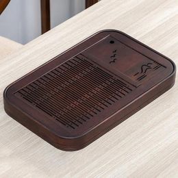 Tea Trays Natural Bamboo Wood Tray Drainage Water Storage Board Teahouse Table Cup Holder Chinese Teaware Rectangle Set