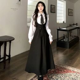 Japanese College Wind Waist Slim Strap Dress Female INS Personality Fashion Niche Design Sense Joker Loose Long Suspender Skirt 240402