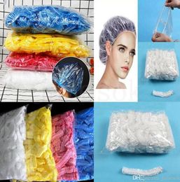 New 100pcsset Disposable Shower Caps waterproof OneOff Elastic bath Hat Shower Clear Salon Bathing Cap el cleaning supplies D7968619