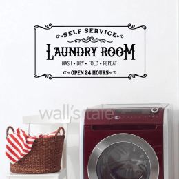 Laundry Room Sign Vinyl Sticker Self Service Wash Dry Fold Repeat Decals Loads of Fun Farmhouse Laundry Room Wall Decal Decor