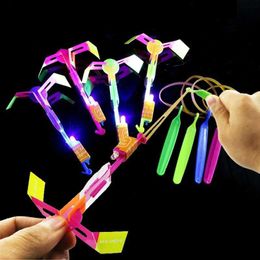 LED Flying Toys Funny outdoor sport LED Light Arrow Rocket Helicopter Slingshot aircraft Flying Toys Rubber Band Catapult Bamboo Dragonfly gift 240410