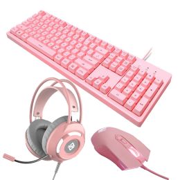 Combos Keyboard Mouse and Earphone Combos 104 Keys LED Backlit Keyboard 2400DPI Wired USB Mice Headset Earphone with Microphone for PC