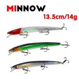 1PCS Fishing Lure Minnow 135cm 14g Fake Baits LongRange Floating Water 10 Colours Swimming Bait Sea Bass Pike Tackle 240401