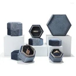 Jewellery Pouches Single Slots Hexagon Velvet Ring Box With Detachable Lid Case Earring Holder Proposal Engagement Wedding Gift Package