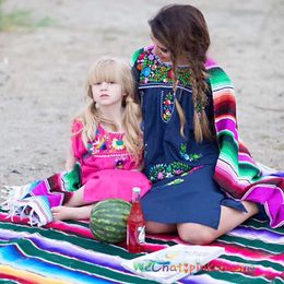 Ethnic Rainbow Striped Beach Picnic Blanket Towel Tassels Throw Rug Mexican Style Tablecloth Hanging Tapestry for Sofa Bed Home