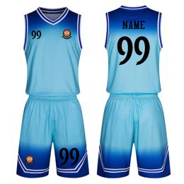 Adult Throwback Basketball Jerseys Set college Men Training Basketball Uniform Shirts Shorts Suit Kids Gradient Colour Sportswear