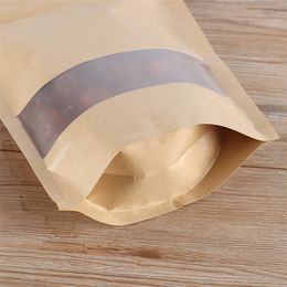 50PCS/kraft paper bag window zipper bag biscuit fruit nut gift packaging self-sealing can stand up food sealing packaging bag