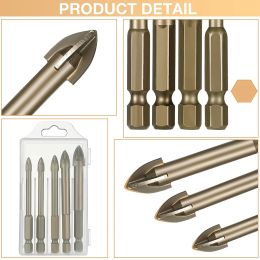 Glass Concrete Drill Bit Set Alloy Carbide Point with Cutting Edges Tile Glass Cross Spear Head Hex Ceramic Drill Bits Tool