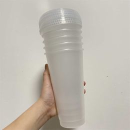 5pcs Straw Cup Tumbler with Lid Reusable Cup Plastic Transparent Water Cup with Straw Cold Cup Beverage Kitchen Accessory 700ml