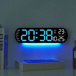 Large Digital LED Wall Clock with Atmosphere Light Colour Changing Electronic Alarm Clock Temperature/Date/ Week Display