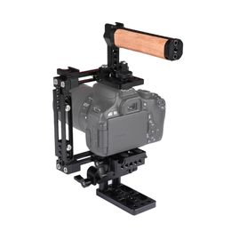 CAMVATE Extension-type Camera Cage C-frame Rig With Manfrotto Quick Release Plate & Adjustable 15mm Railblock& Wooden Top Handle