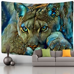 Colourful Tiger Oil Painting Tapestry Wall Hanging Animal Psychedelic Witchcraft Good Luck Background Cloth Home Decor