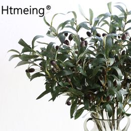 72cm Artificial Olive Branches Tree stem leaves with olive fruit leaves for home wedding decor green fake flowers