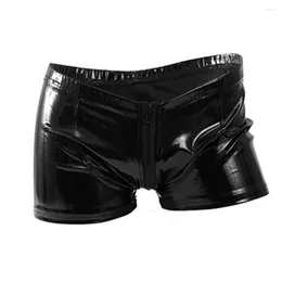 Underpants Sexy Men PU Leather Boxers Zip Up Panties Low Rise Bodycon Shorts Hip Lift Underwear Bulge Pouch