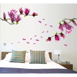 1PC Purple Orchid Wall Sticker Fresh Magnolia Decal For Living Room Bedroom TV Wallpaper Large Removable DIY Art Home Decoration