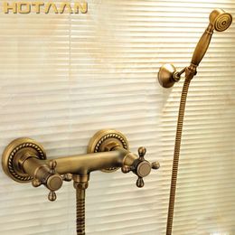 Antique Brass Bathroom Bath Wall Mounted Hand Held Shower Head Kit Faucet Sets YT5315 240402