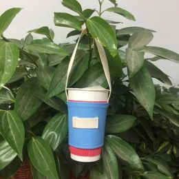 Beverage Cup Tote Bag Mug Sleeve Wrap Colourful Canvas Easy-take Cup Set Beverage Cup Bag Durable Handmade Canvas Cup Bag Home