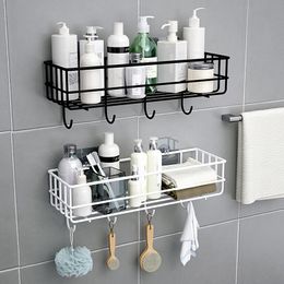 Wall Mounted Bathroom Shelves Floating Shelf Shower Hanging Basket Shampoo Holder WC Accessories Kitchen Seasoning Storage Rack1