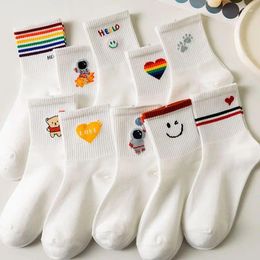 Women Socks 10 Pairs Of Summer Women's Cute Japanese Student Cartoon Printed White Short