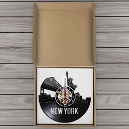 New York Cityscape Contemporary Exclusive Wall Clock Wall Decor NYC Skyline Vinyl Record Wall Clock Watches Unique Travel Gifts