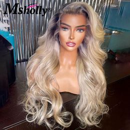 30 Inch Ash Blonde Lace Front Wig Human Hair Transparent HD Lace Frontal Wig Ombre Body Wave 13x4 Lace Frontal Human Hair Wigs