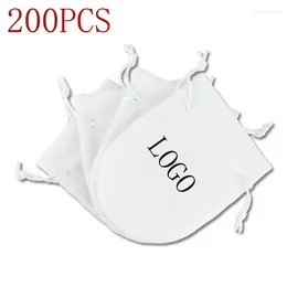 Jewellery Pouches 200PCS White Ribbon Flannel Bag Pouch For Bead Charm Earrings Necklace Jewellery Packaging Organiser Joyero Gift