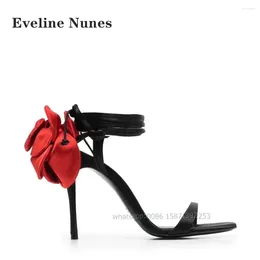 Sandals Flower Satin Ankle Strap Round Toe Stiletto Side Air Women High Heels Slip On Mixed Colors Large Size Sexy Shoes Summer