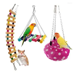 Other Bird Supplies Perches Platform Swing 3 Pcs Climbing Toys Small Animals With Hooks Quick-Connect Zipper For Birds